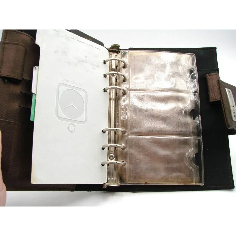 Day-Timer Navigator Brown Satin Striped Planner Binder 6 Rings Snap Tab Closure